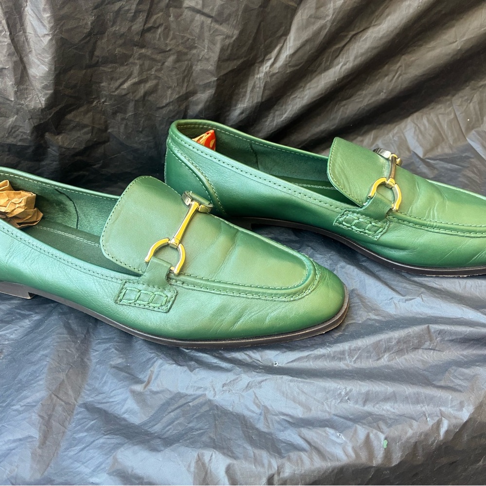 Zara Green Leather Loafers with Gold Horsebit - Picture 4 of 4